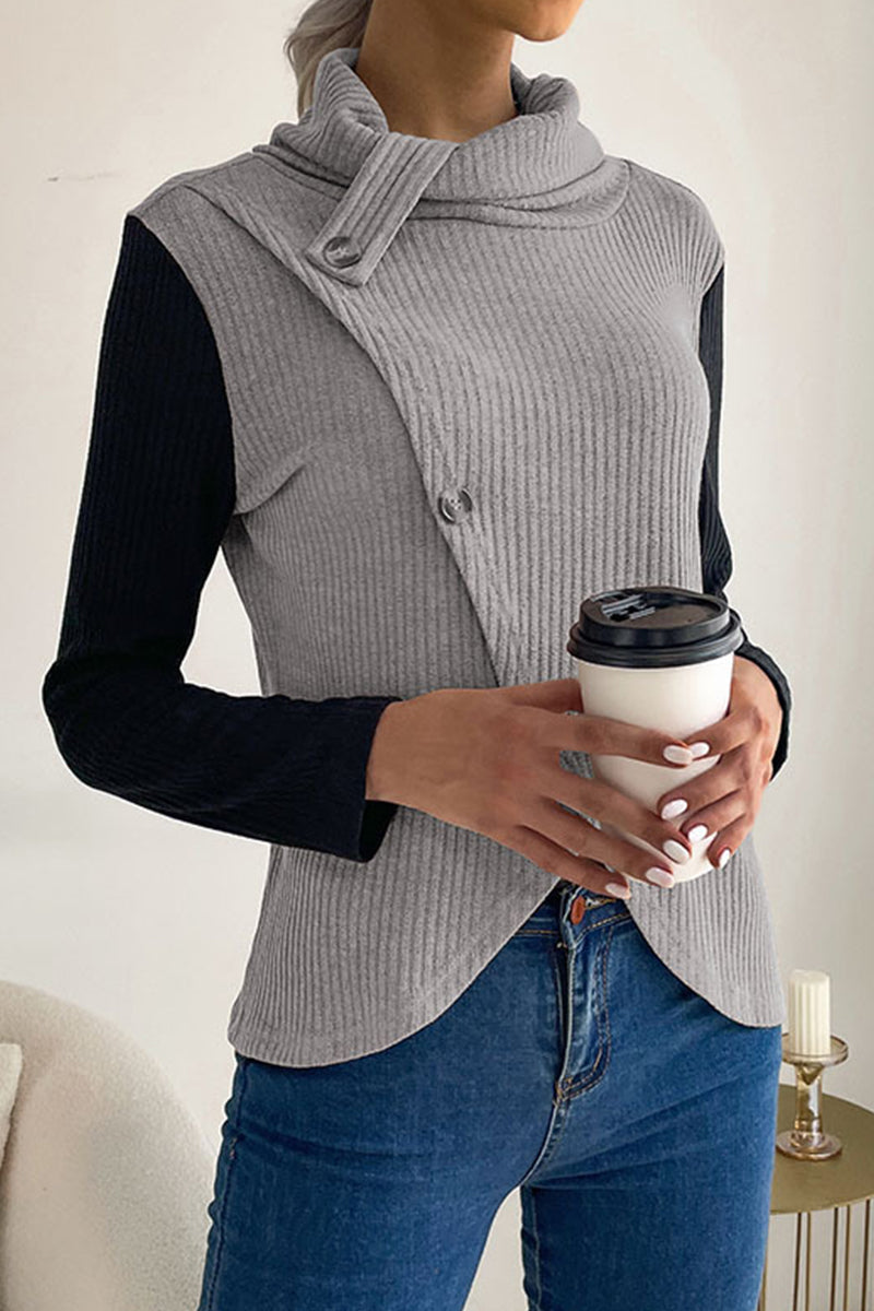 Heidi-Mode | Lässig Einfarbig Knöpfe Asymmetrisch Stehkragen Tops