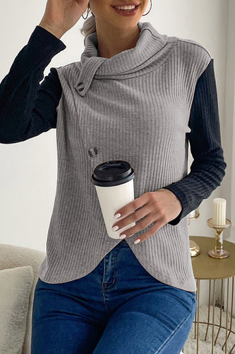 Heidi-Mode | Lässig Einfarbig Knöpfe Asymmetrisch Stehkragen Tops
