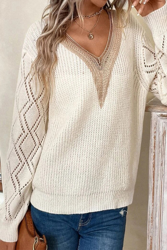Heidi-Mode | Lässige Einfachheit Einfarbige Spitze V-Ausschnitt Tops