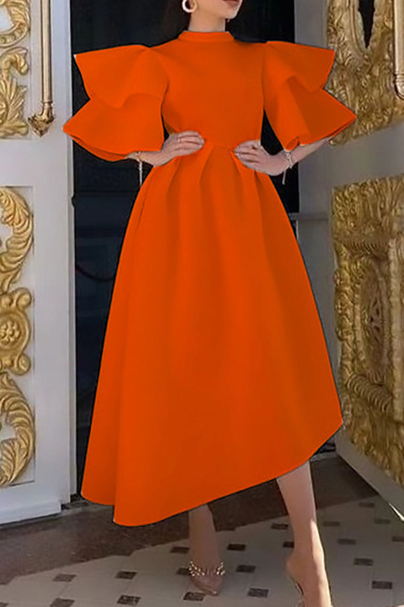 Heidi-Mode | Lässig Einfarbig Patchwork Halbes A Rollkragen Unregelmäßiges Kleid Große Größen Kleider