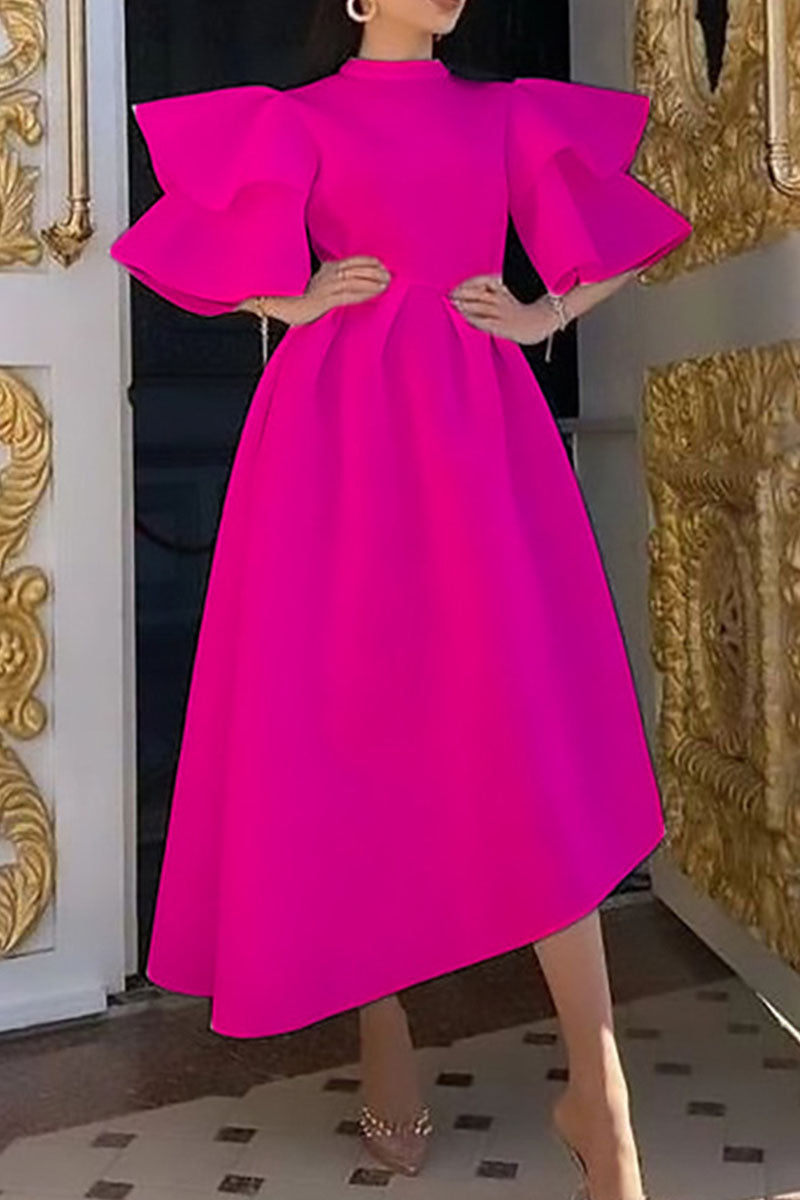 Heidi-Mode | Lässig Einfarbig Patchwork Halbes A Rollkragen Unregelmäßiges Kleid Große Größen Kleider