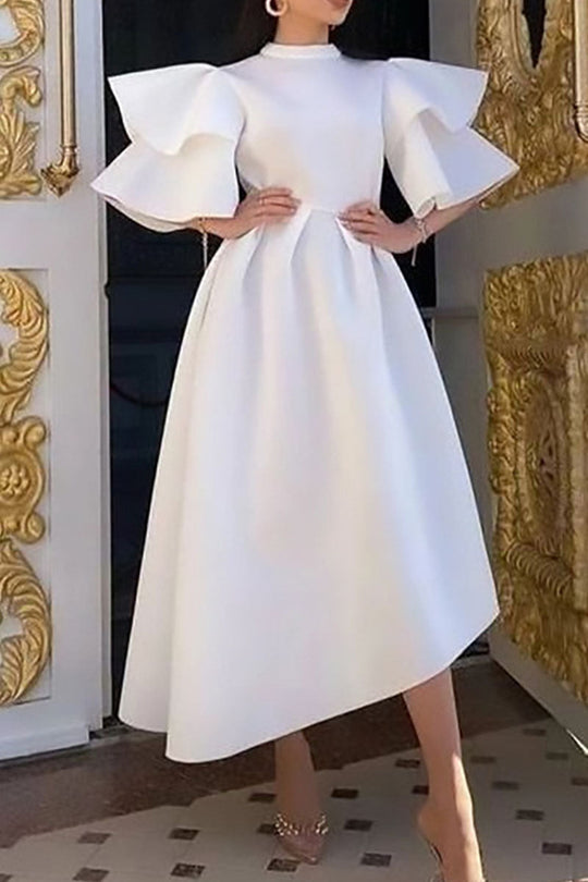 Heidi-Mode | Lässig Einfarbig Patchwork Halbes A Rollkragen Unregelmäßiges Kleid Große Größen Kleider