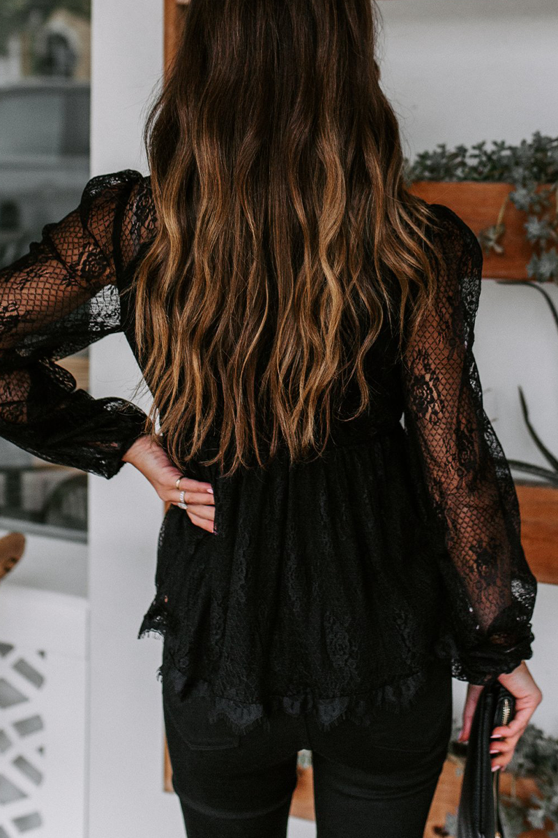 Heidi-Mode | Elegante Einfarbige Spitze mit Schleife V-Ausschnitt Tops