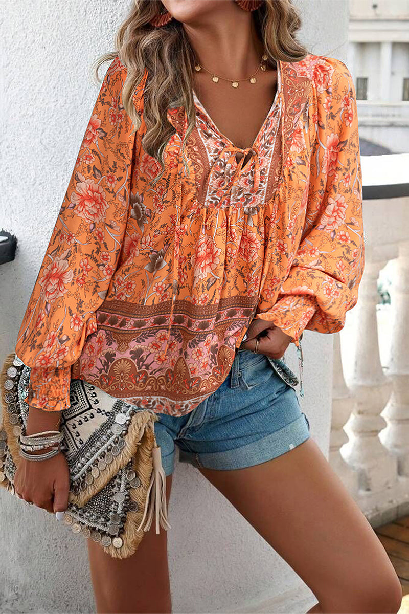 Heidi-Mode | Elegante florale Bandage V-Ausschnitt Tops