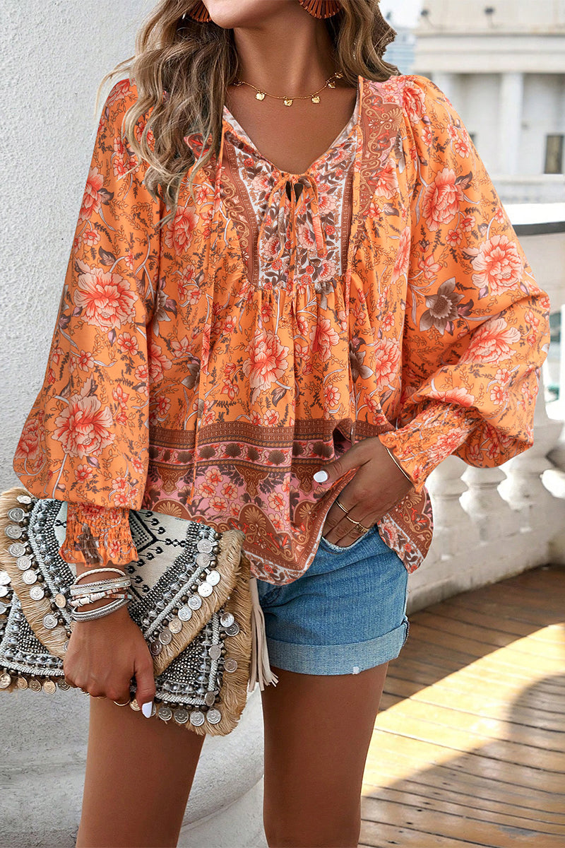 Heidi-Mode | Elegante florale Bandage V-Ausschnitt Tops