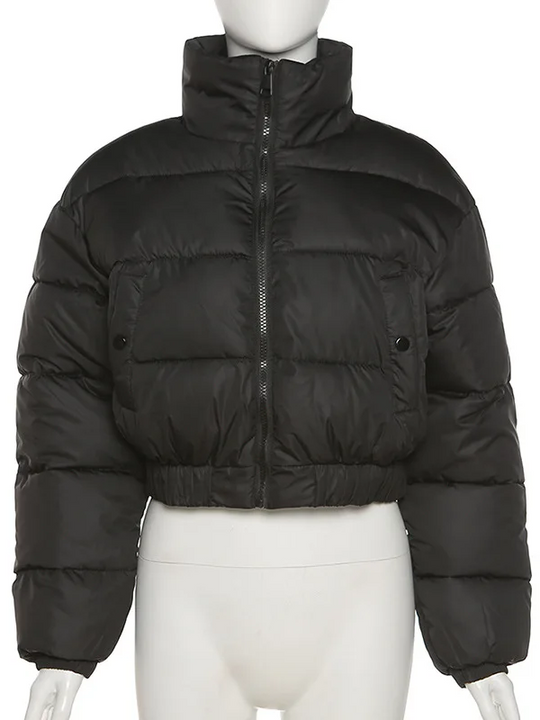Heidi-Mode | Damen kurze Daunenjacke mit Stehkragen, Reißverschluss und elastischem Bund