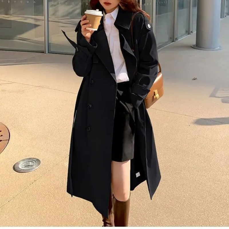 Heidi-Mode | Langer Trenchcoat mit Gürtel für Frauen Eleganter Trenchcoat Damen