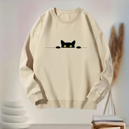 Heidi-Mode | Bequemes Damen-Sweatshirt Mit Schwarzem Katzen-Print