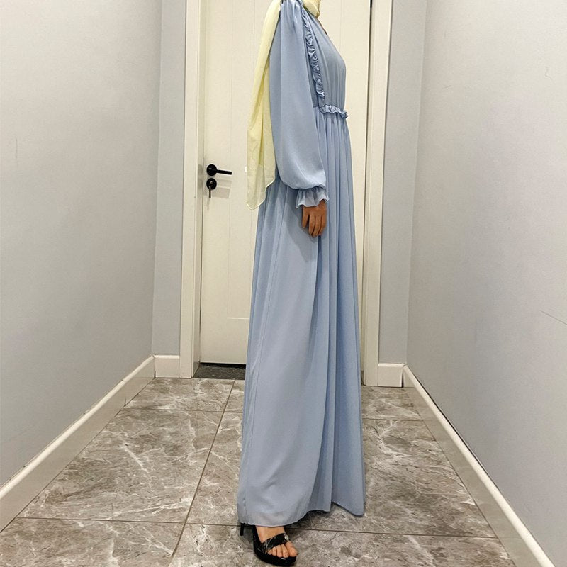 Heidi-Mode | Agaric Laces Einfarbige Chiffon Abaya Kleid für Muslimische Frauen