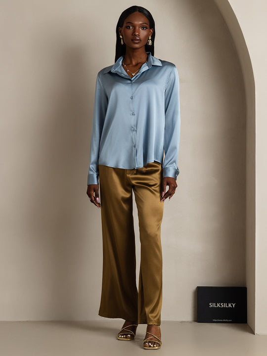 Heidi-Mode | Damen Seiden Basis Militär Revers Hemd