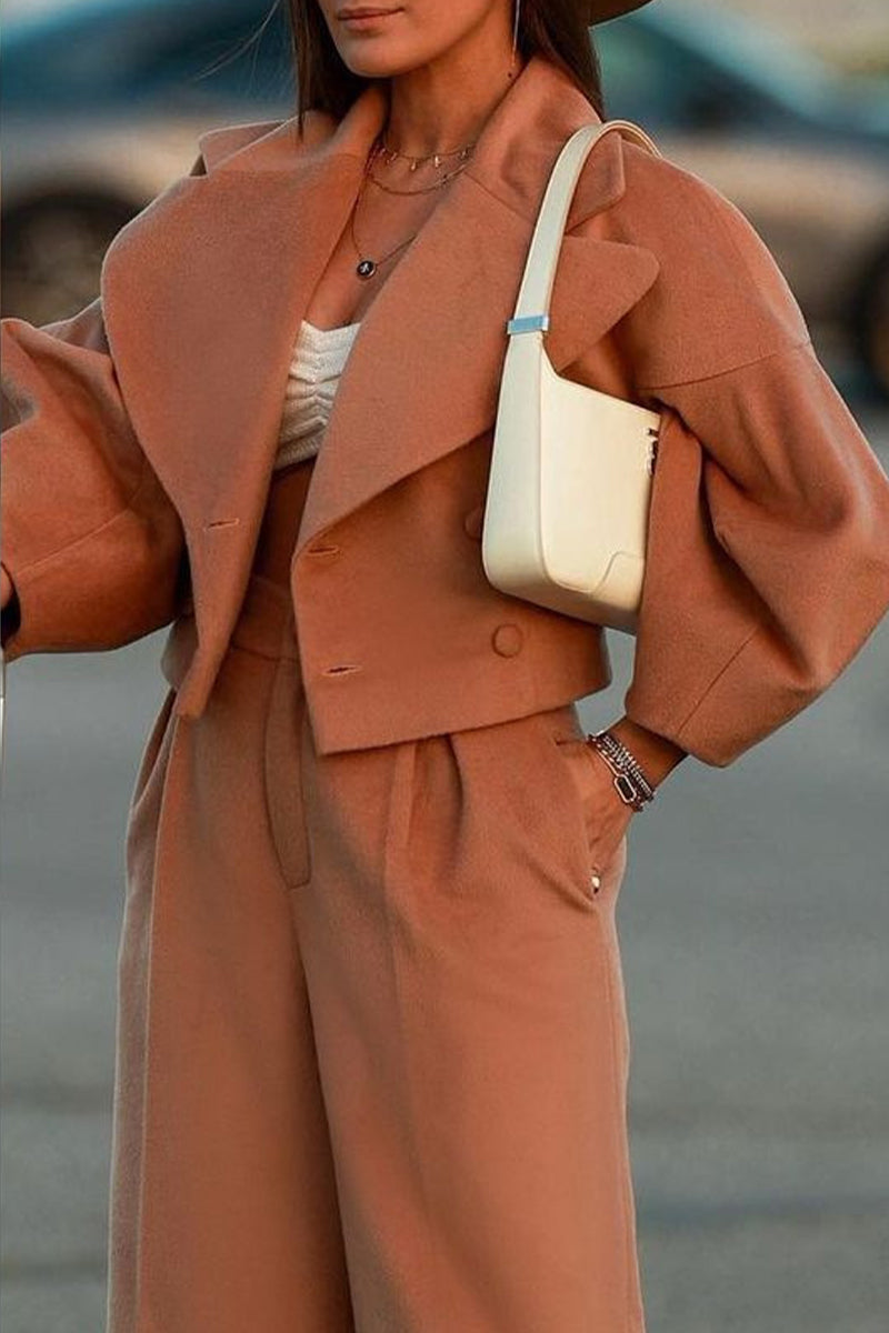 Heidi-Mode | Work Street Solid Pocket Knöpfe Umklappkragen Langarm Zwei Teile