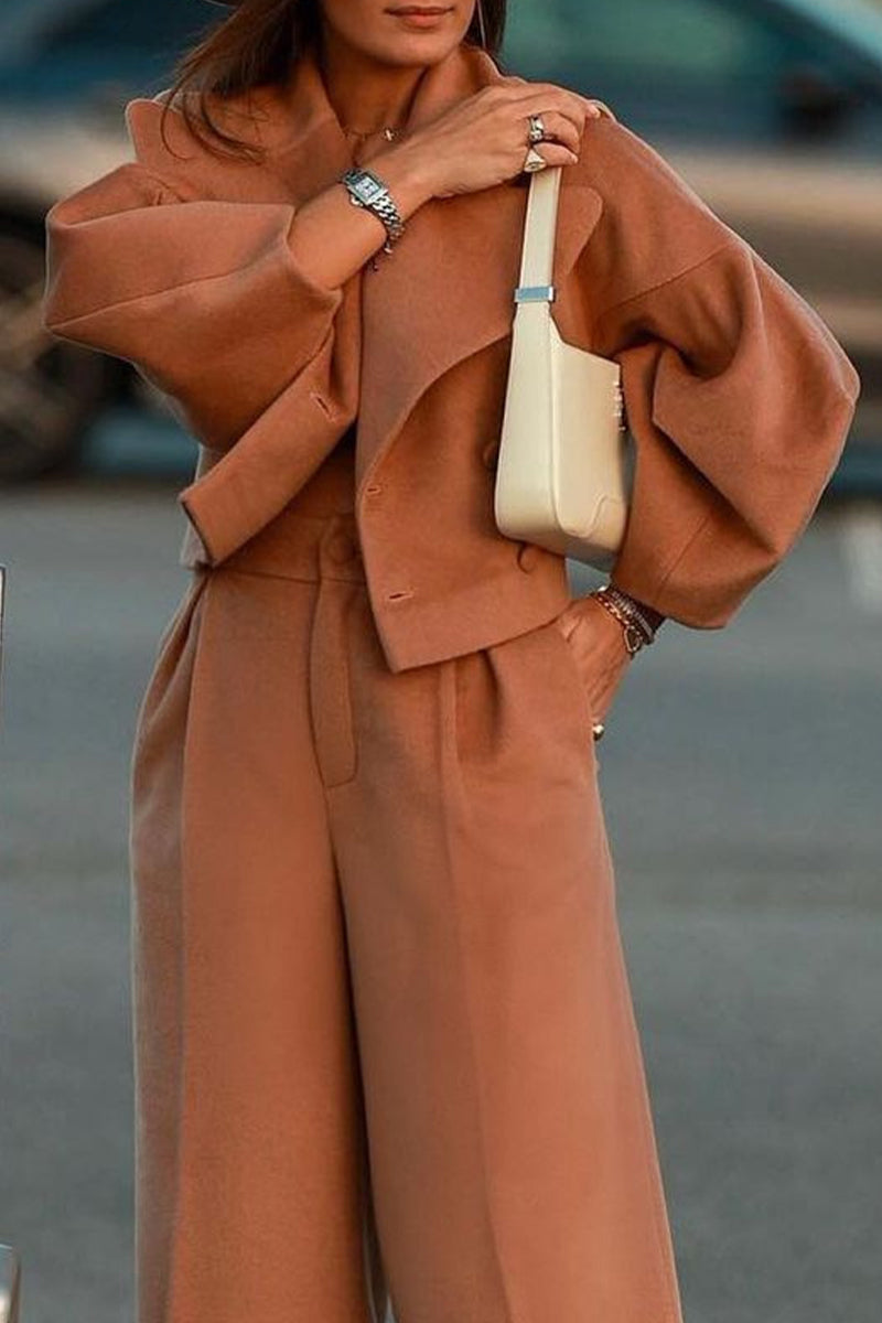 Heidi-Mode | Work Street Solid Pocket Knöpfe Umklappkragen Langarm Zwei Teile
