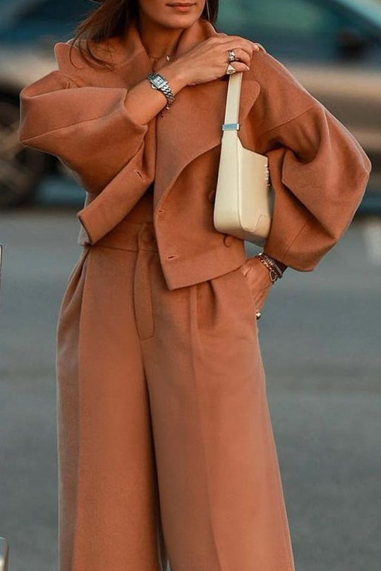 Heidi-Mode | Work Street Solid Pocket Knöpfe Umklappkragen Langarm Zwei Teile