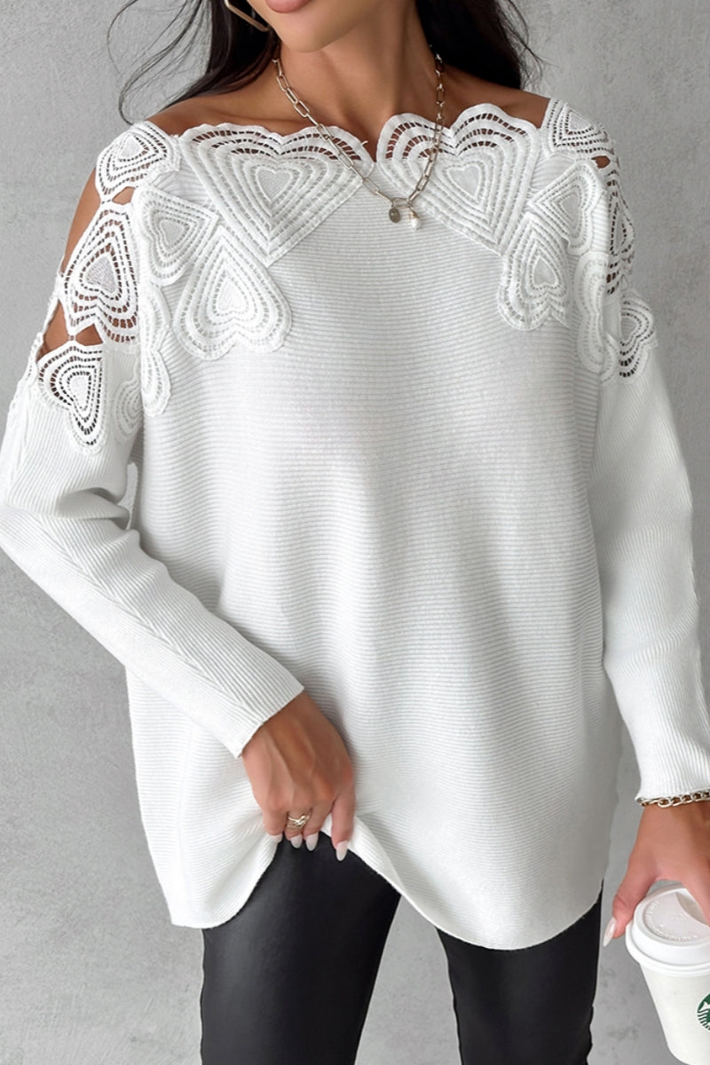 Heidi-Mode | Lässige einfarbige hohl ausgeschnittene Patchwork-O-Ausschnitt Tops