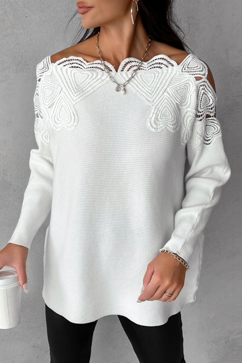 Heidi-Mode | Lässige einfarbige hohl ausgeschnittene Patchwork-O-Ausschnitt Tops