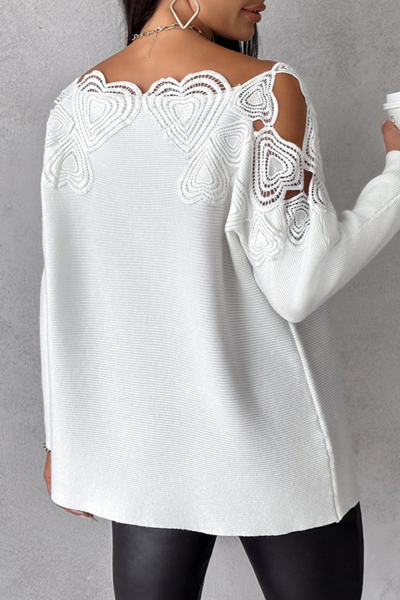Heidi-Mode | Lässige einfarbige hohl ausgeschnittene Patchwork-O-Ausschnitt Tops