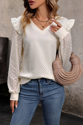 Heidi-Mode | Elegante Einfarbige Spitzen V-Ausschnitt Tops
