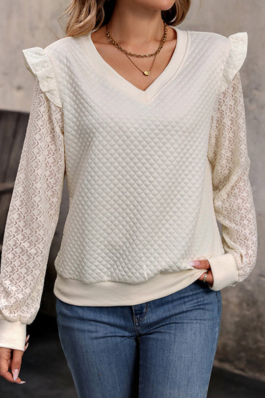 Heidi-Mode | Elegante Einfarbige Spitzen V-Ausschnitt Tops