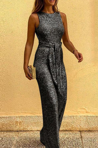 Heidi-Mode | Britischer Stil Elegante Einfarbige Pailletten Rückenfreies O-Neck Jumpsuits