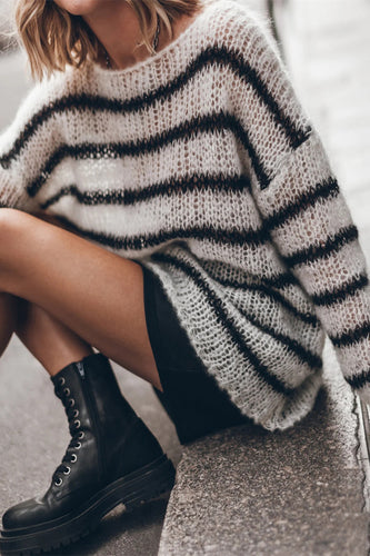 Heidi-Mode | Street Streifen Kontrast O-Ausschnitt Pullover