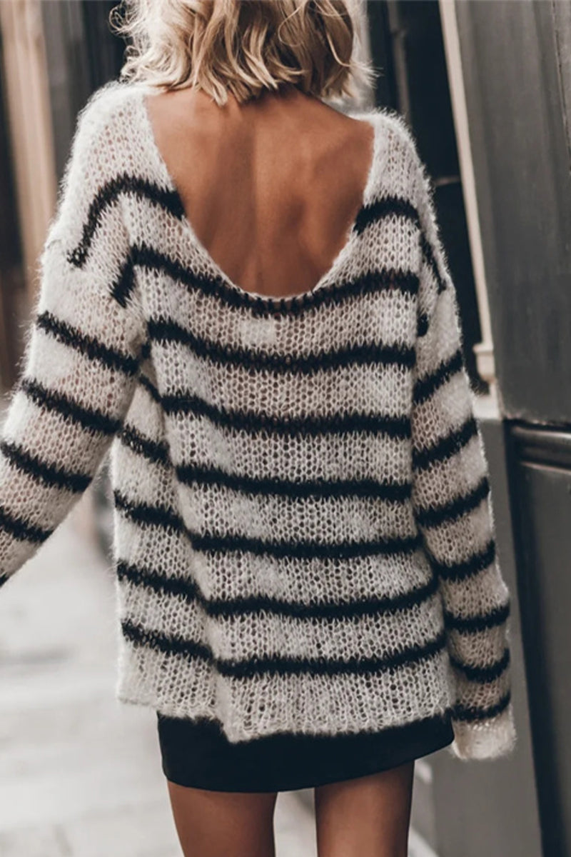 Heidi-Mode | Street Streifen Kontrast O-Ausschnitt Pullover