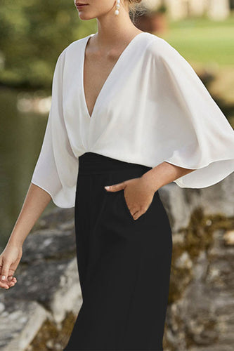 Heidi-Mode | Britischer Stil Eleganter Farbblock Tasche Kontrast V-Ausschnitt Lockere Jumpsuits