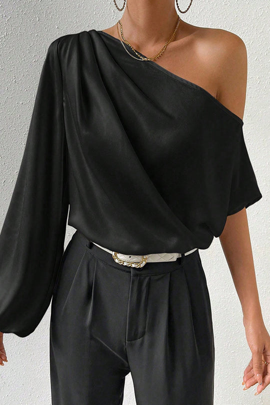 Heidi-Mode | Elegante Einfarbige Asymmetrische Schrägkragen Tops