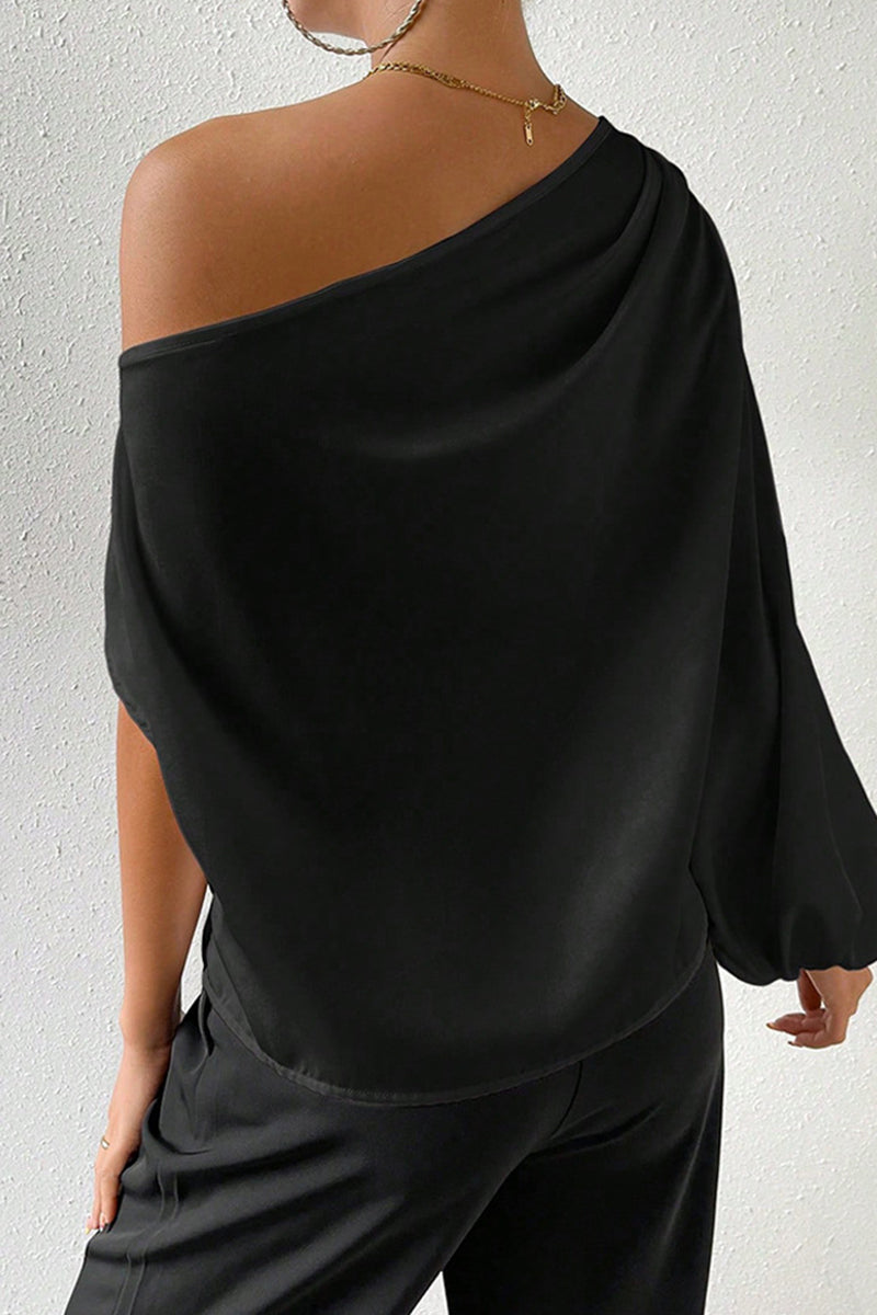 Heidi-Mode | Elegante Einfarbige Asymmetrische Schrägkragen Tops