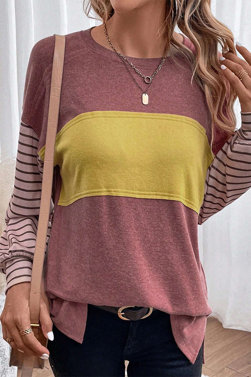 Heidi-Mode | Lässig Farbblock Kontrast O-Hals Tops - 5 Farben