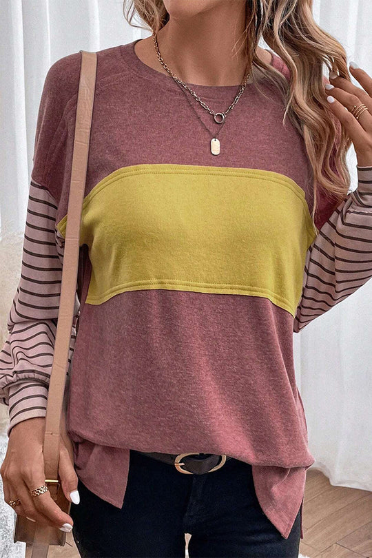 Heidi-Mode | Lässig Farbblock Kontrast O-Hals Tops - 5 Farben