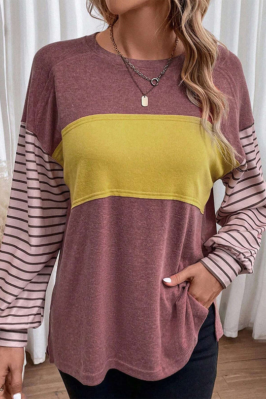 Heidi-Mode | Lässig Farbblock Kontrast O-Hals Tops - 5 Farben