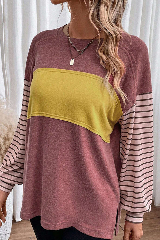 Heidi-Mode | Lässig Farbblock Kontrast O-Hals Tops - 5 Farben