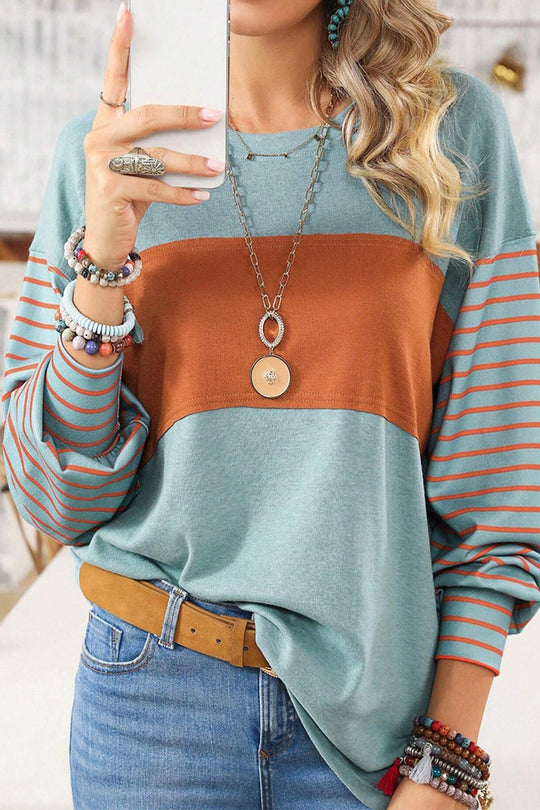 Heidi-Mode | Lässig Farbblock Kontrast O-Hals Tops - 5 Farben