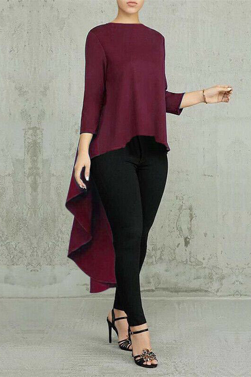 Heidi-Mode | Lässige Einfachheit Solide Asymmetrische Rundhals-Tops