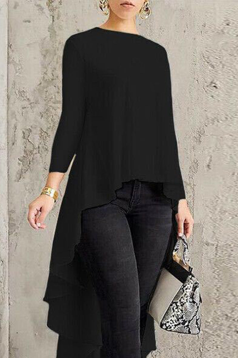Heidi-Mode | Lässige Einfachheit Solide Asymmetrische Rundhals-Tops