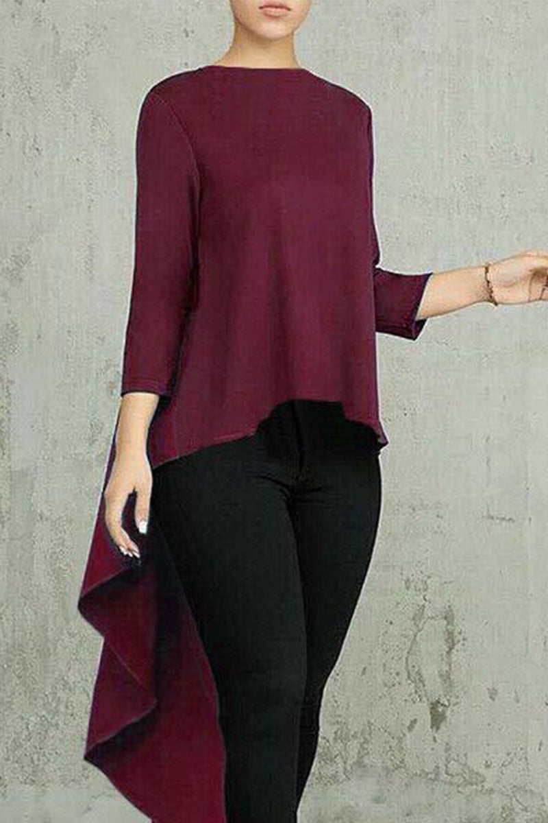Heidi-Mode | Lässige Einfachheit Solide Asymmetrische Rundhals-Tops