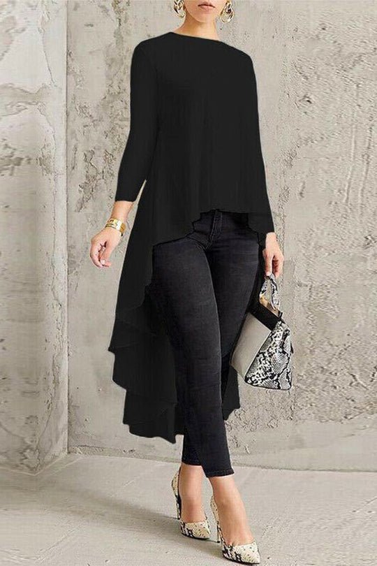 Heidi-Mode | Lässige Einfachheit Solide Asymmetrische Rundhals-Tops
