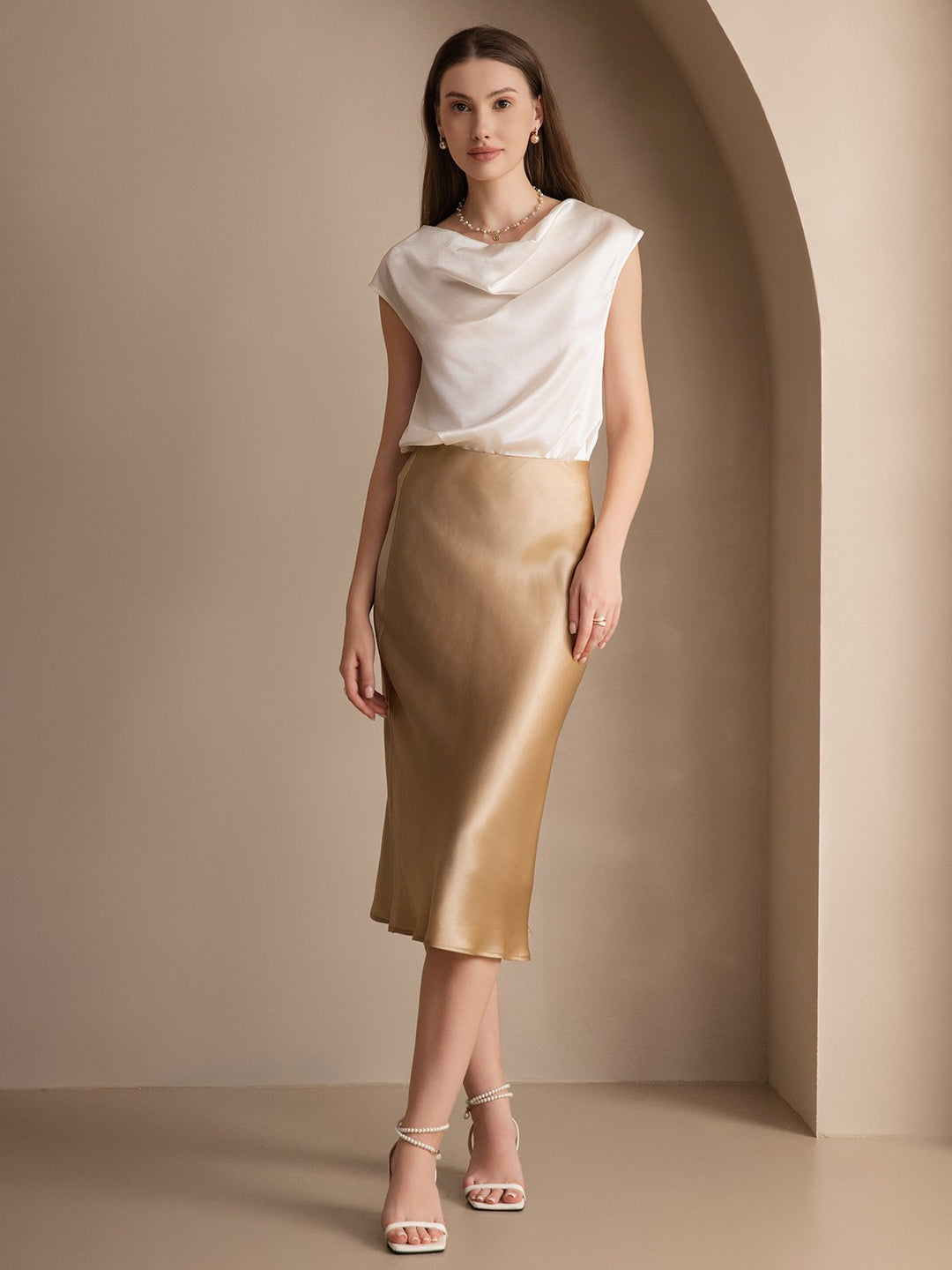Heidi-Mode | Seiden Kappenärmel Halskragen Tanktop Bluse