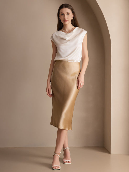 Heidi-Mode | Seiden Kappenärmel Halskragen Tanktop Bluse