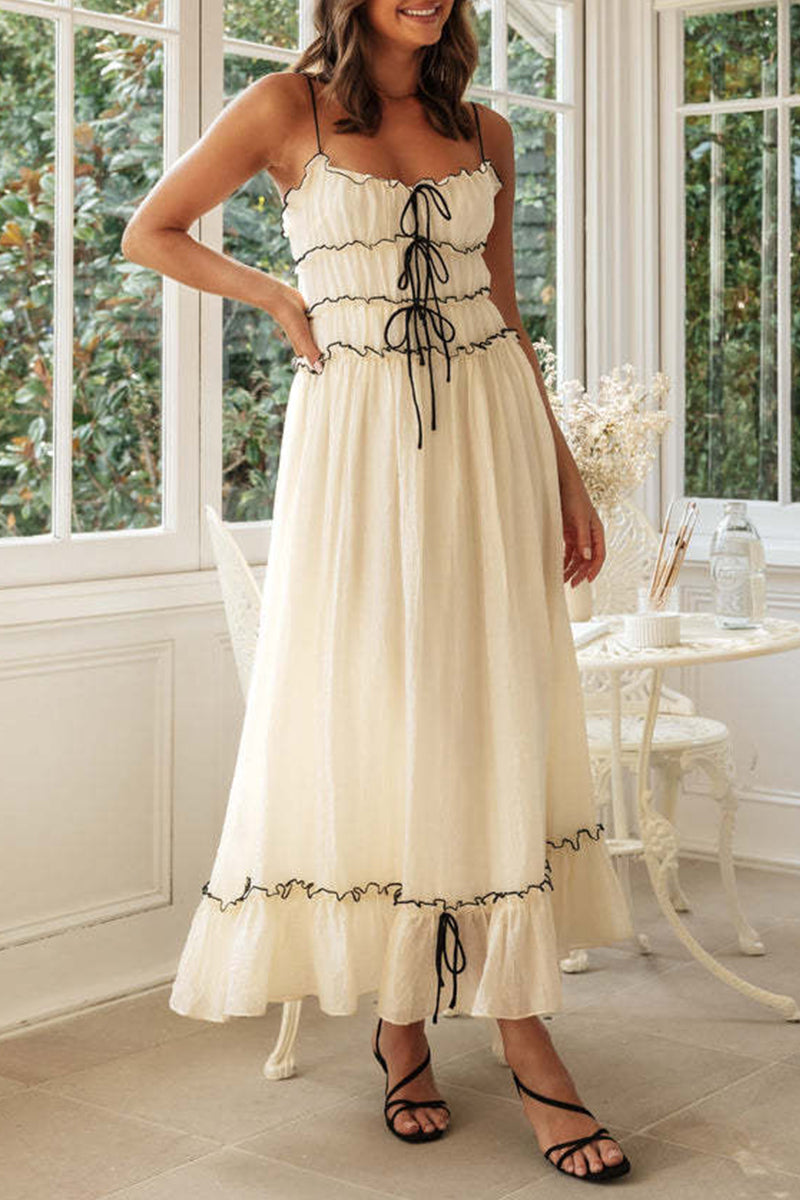 Heidi-Mode | Sexy Urlaub Solid Frenulum Rückenfreies U-Form Sling Kleid Kleider