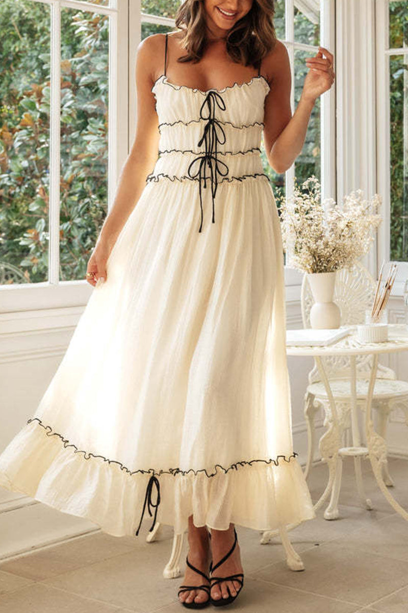 Heidi-Mode | Sexy Urlaub Solid Frenulum Rückenfreies U-Form Sling Kleid Kleider