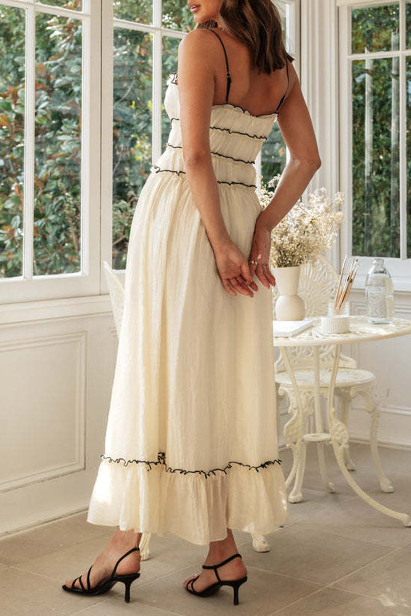 Heidi-Mode | Sexy Urlaub Solid Frenulum Rückenfreies U-Form Sling Kleid Kleider