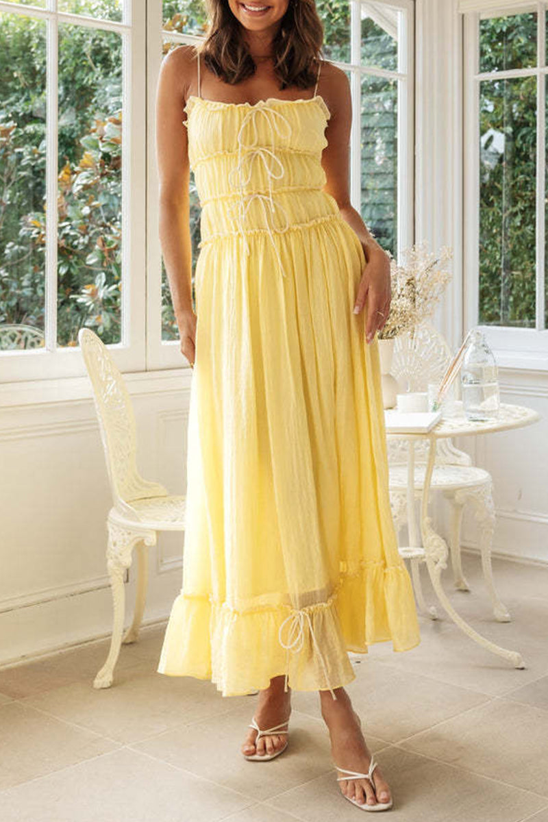 Heidi-Mode | Sexy Urlaub Solid Frenulum Rückenfreies U-Form Sling Kleid Kleider