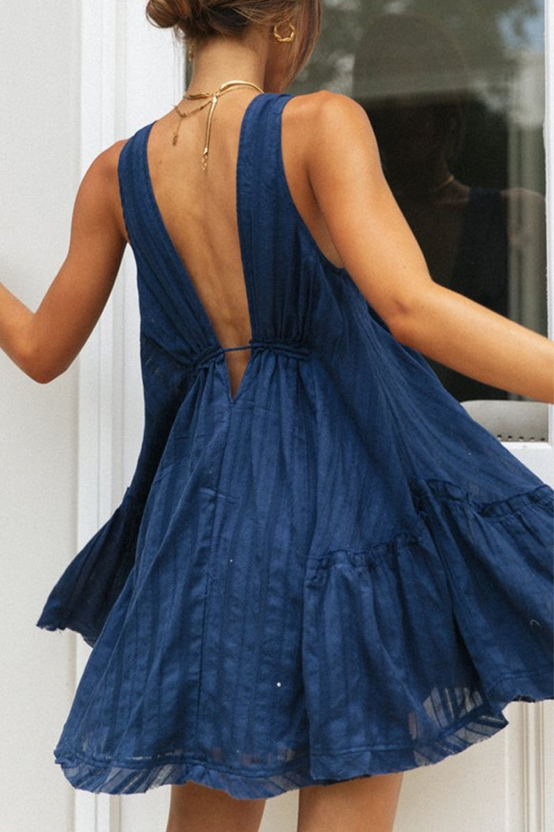 Heidi-Mode | Sexy Einfachheit Solide Rückenfrei V-Ausschnitt Ärmellos Kleid Kleider
