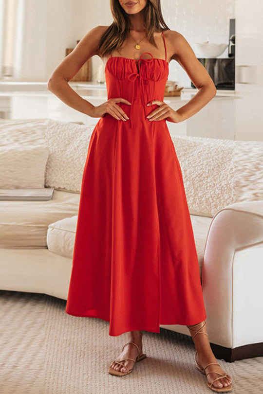 Heidi-Mode | Sexy Solid Frenulum Fold U Neck Sling Dress Kleider