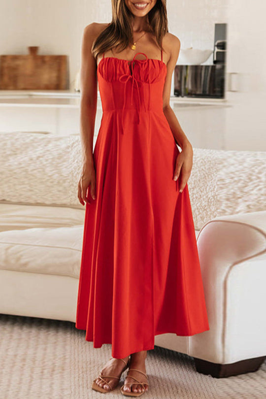 Heidi-Mode | Sexy Solid Frenulum Fold U Neck Sling Dress Kleider