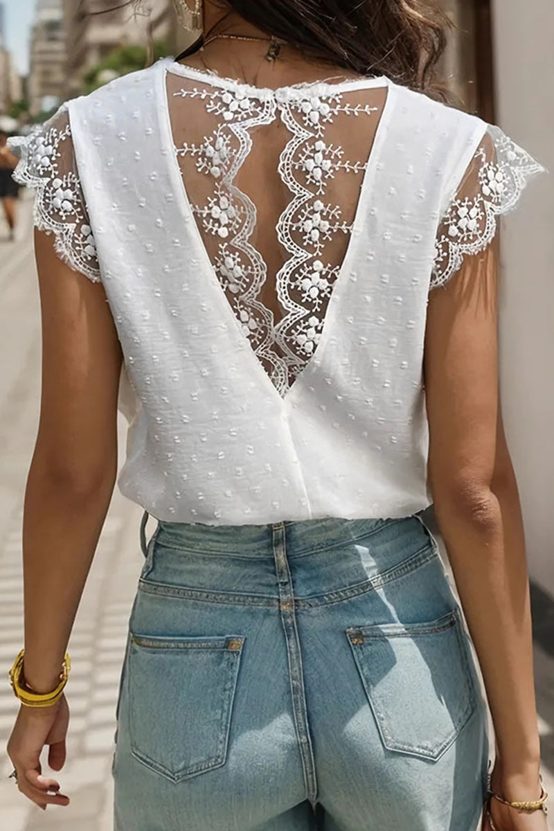 Heidi-Mode | Elegante Einfarbige Spitzen V-Ausschnitt Tops