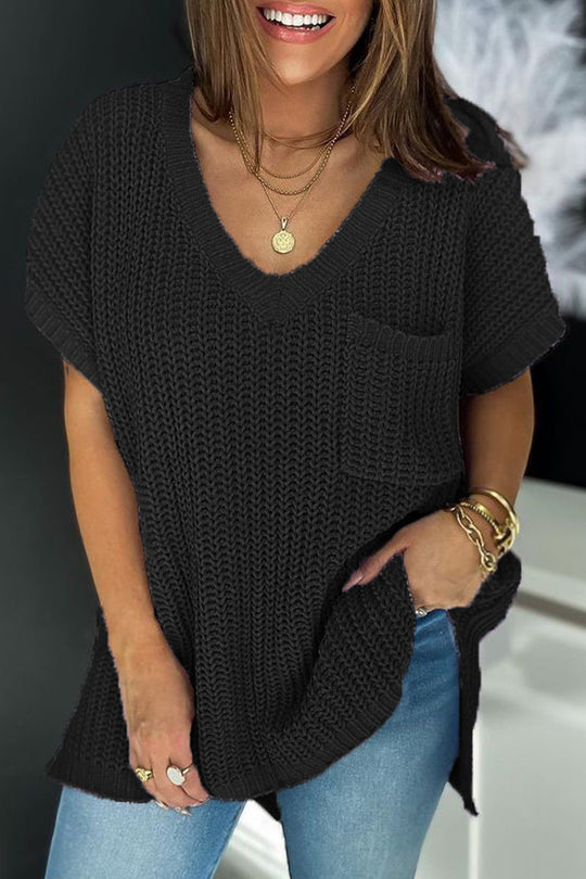 Heidi-Mode | Lässige einfarbige ausgeschnittene Pocket V-Ausschnitt Tops