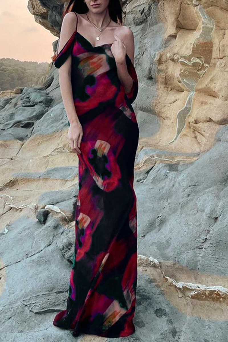 Heidi-Mode | Mode Print Patchwork Spaghetti-Träger Trompete Meerjungfrau Kleider