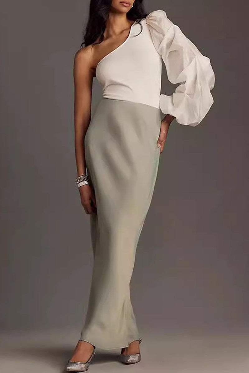 Heidi-Mode | Prominente Elegante Einfarbige Asymmetrische Schrägkragen Tops